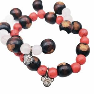 Disney Mickey Mouse Distressed Wooden Bracelet Set Orange